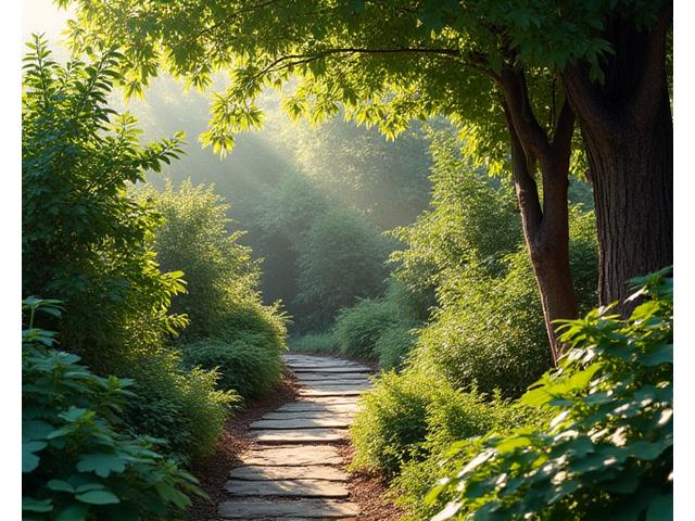 様々な植物が茂り、小鳥や昆虫が隠れることができる多層構造の庭園風景