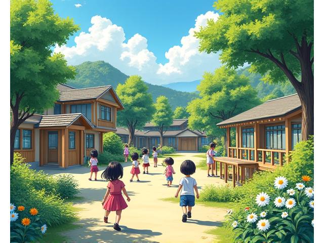 子供たちが楽しそうに遊ぶ安全で緑豊かな学校の校庭