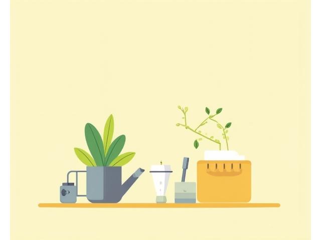 お問い合わせのイラスト：緑豊かな植木鉢と筆記用具