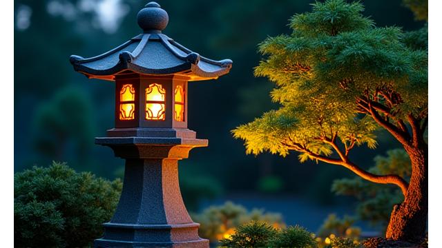 特徴的な植物や彫刻を照らすアクセント照明