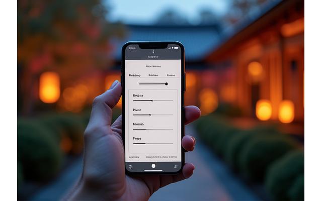 庭園照明をスマートフォンアプリで操作しているユーザーインターフェース