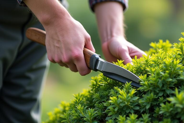 庭園で植物の剪定を行っている専門の庭師
